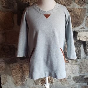 Soft Surroundings  Greenish/Gray Lounge Terry Weekender Pullover Sweatshirt